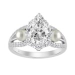14K WHITE GOLD 2.00CT ROUND/PEAR/PEARL DIAMOND LADIES RING