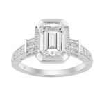 14K WHITE GOLD 3 1/2CT ROUND/EMERALD/BAGUETTE DIAMOND LADIES RING (CENTER STONE EMERALD DIAMOND 3.00CT)