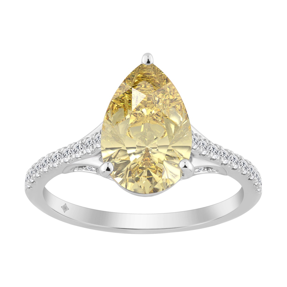 14K WHITE GOLD 3 1/4CT ROUND/PEAR DIAMOND LADIES RING (CENTER STONE YELLOW PEAR DIAMOND 3CT) - Image 1
