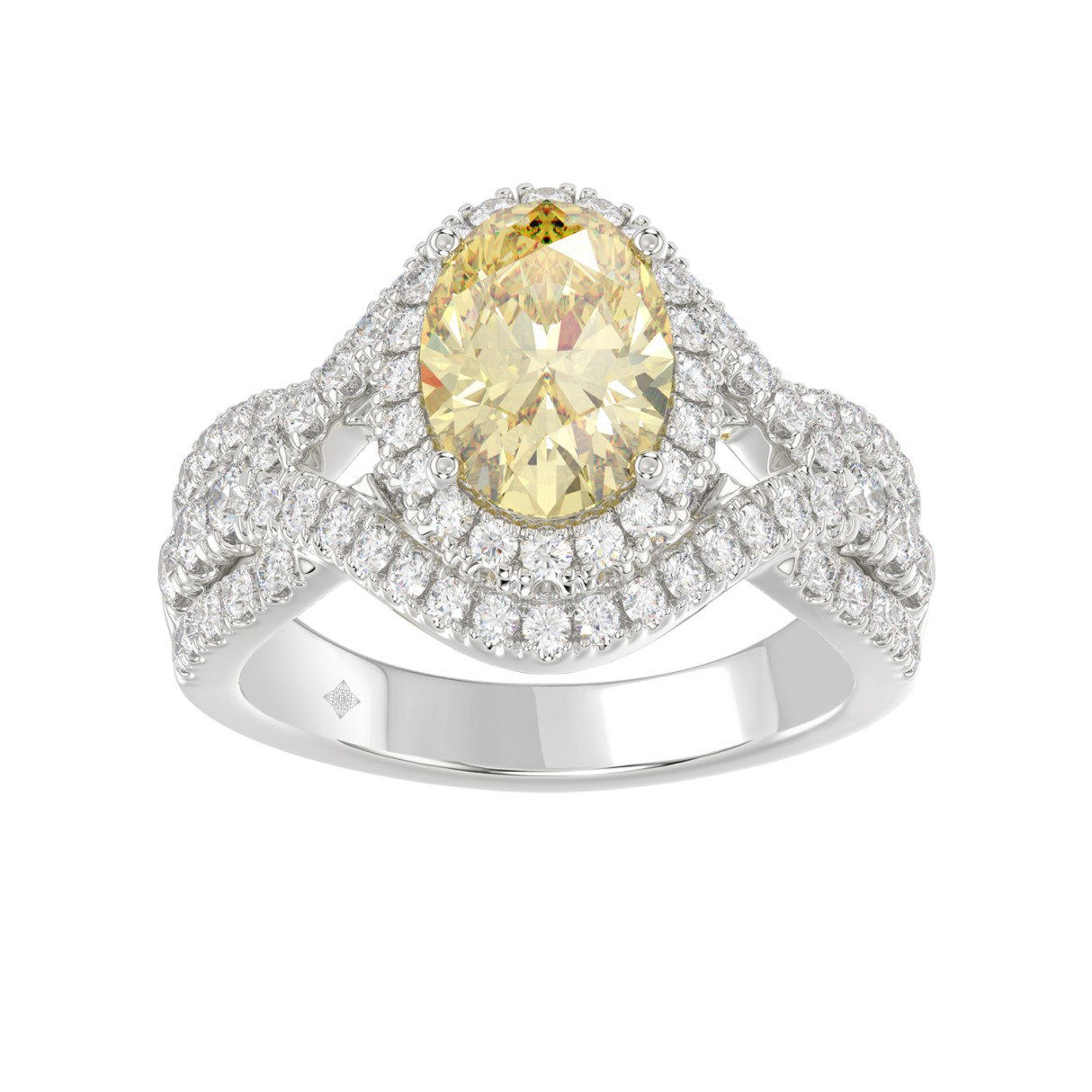 14K WHITE GOLD 3 1/4CT ROUND/YELLOW OVAL DIMAOND LADIES RING (CENTER STONE YELLOW OVAL DIAMOND 2.00CT) - Image 1