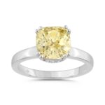 14K WHITE GOLD 3 1/5CT ROUND/YELLOW CUSHION DIAMOND LADIES RING (CENTER STONE YELLOW CUSHION DIAMOND 3CT)