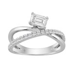 14K WHITE GOLD 3/4CT ROUND/EMERALD DIAMOND LADIES RING