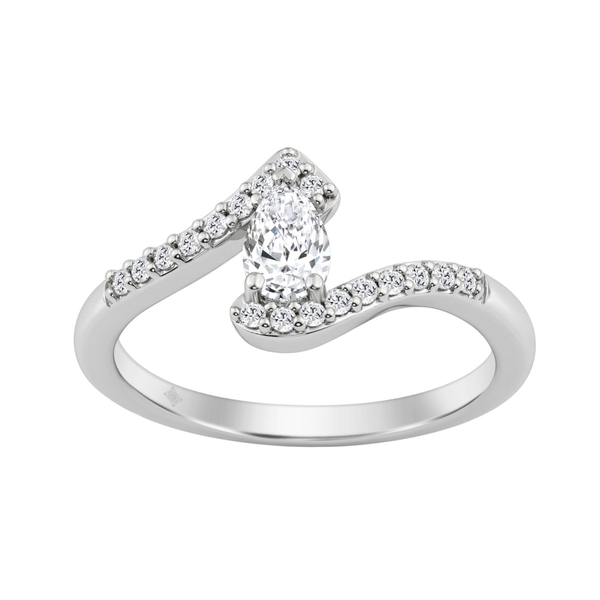 14K WHITE GOLD 3/8CT ROUND/PEAR DIAMOND LADIES RING (CENTER STONE PEAR DIAMOND 1/4CT) - Image 1