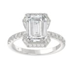 14K White Gold 4 1/2CT ladies Round & Emerald-cut diamond halo engagement Ring 4.00CT Emerald  Center stone (Color F-G -Clarity VS1/VS2)