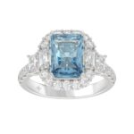 14K WHITE GOLD 4 1/2CT ROUND/EMERALD DIAMOND LADIES RING  (CENTER STONE RADIANT BLUE DIAMOND 3.00CT)