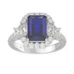14K WHITE GOLD 4 1/2CT ROUND/EMERALD DIAMOND LADIES RING (CENTER STONE EMERALD BLUE SAPPHIRE DIAMOND 3CT)