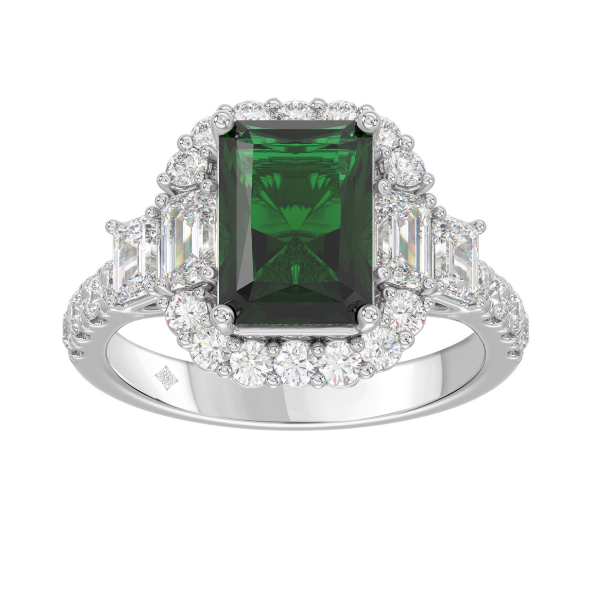 14K WHITE GOLD 4 1/2CT ROUND/EMERALD DIAMOND LADIES RING (CENTER STONE GREEN EMERALD DIAMOND 3CT) - Image 1