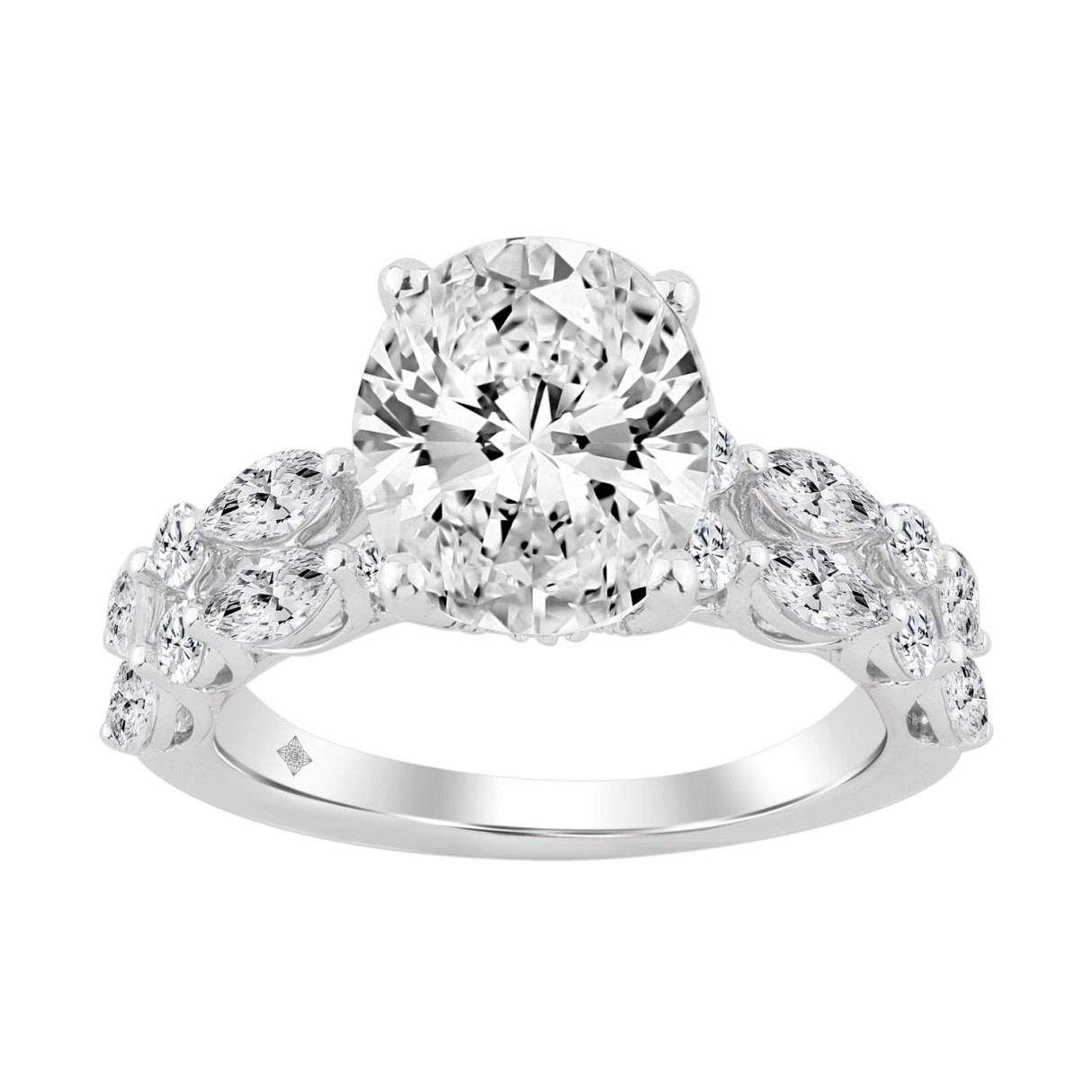 14K White Gold 4 1/4CT Lab-Grown Marquise Diamond Ladies Fashion Bridal Ring with Round & Oval Diamond (3.00CT Oval Center stone (Color F-G -Clari - Image 1