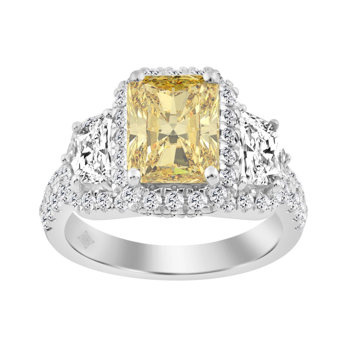 14K WHITE GOLD 4 3/4CT ROUND/YELLOW RADIANT/CADILLAC CUT DIAMOND LADIES RING (CENTER STONE YELLOW RADIANT DIAMOND 3.00CT) - Image 1