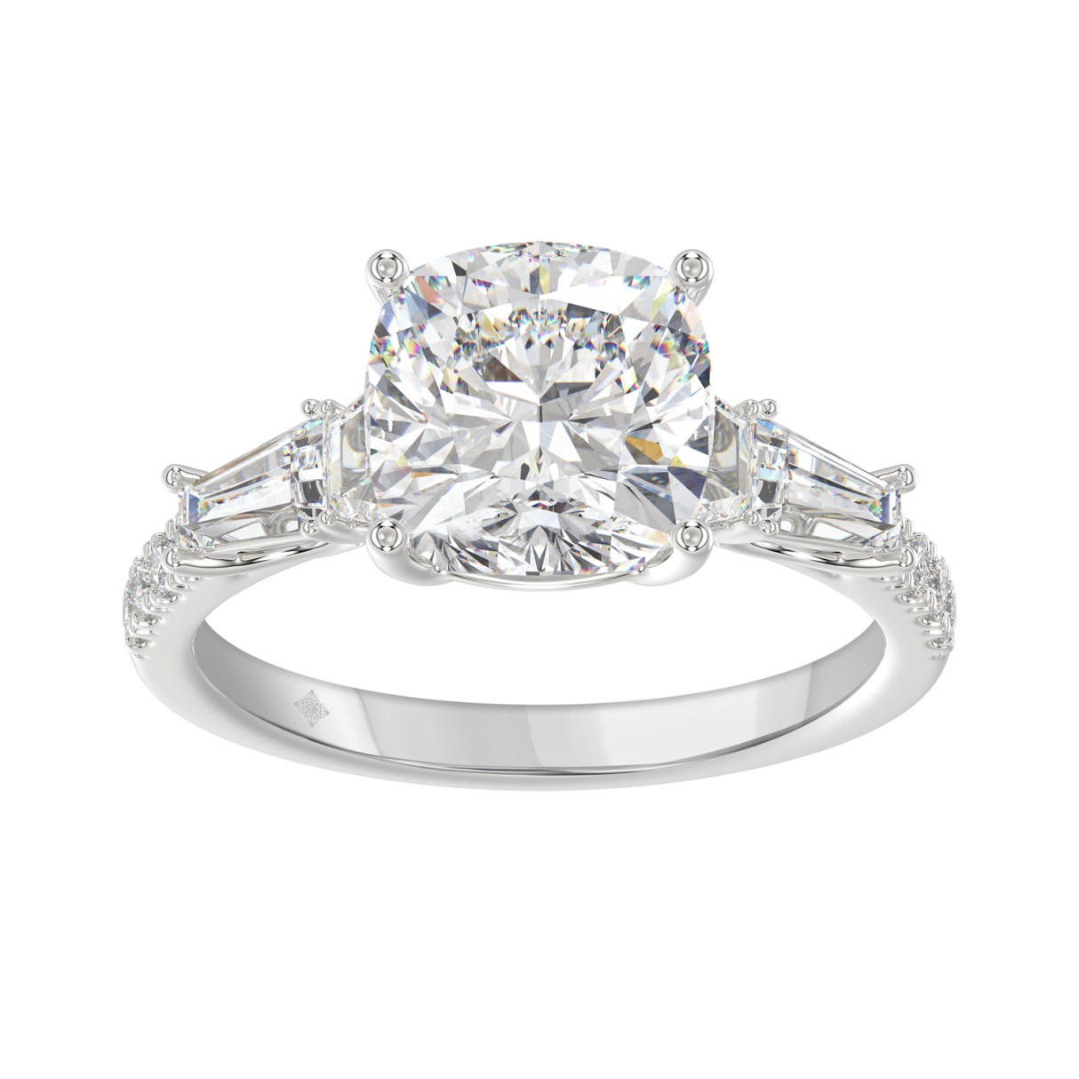 14K WHITE GOLD 4.00CT ROUND/CUSHION/TRAPEZOID/TAPER BAGUETTE DIAMOND LADIES RING - Image 1