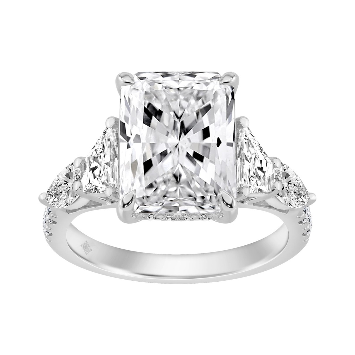 14K WHITE GOLD 6 1/4CT ROUND/RADIANT/PEAR/TRAPEZOID DIAMOND LADIES RING (CENTER STONE RADIANT DIAMOND 5CT) - Image 1