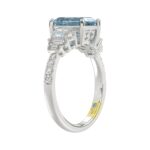 14K WHITE GOLD CRAFTED WITH 18K YELLOW GOLD SHANK 3 1/4CT ROUND/BAGUETTE/EMERALD DIAMOND LADIES RING (CENTER STONE EMERALD BLUE DIAMOND 2.00CT) - Image 3