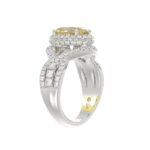 14K WHITE GOLD CRAFTED WITH 18K YELLOW GOLD SHANK 3 1/4CT ROUND/YELLOW OVAL DIMAOND LADIES RING (CENTER STONE YELLOW OVAL  DIAMOND 2.00CT) - Image 3