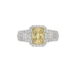 14K WHITE GOLD CRAFTED WITH 18K YELLOW GOLD SHANK 3.00CT ROUND/BAGUETTE/YELLOW RADIANT DIAMOND LADIES RING (CENTER STONE RADIANT YELLOW DIAMOND 2.00CT - Image 2