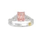 14K WHITE GOLD CRAFTED WITH 18K YELLOW GOLD SHANK 3.00CT ROUND/HALF MOON/EMERALD DIAMOND LADIES RING (CENTER STONE EMERALD PINK DIAMOND 2.00CT)