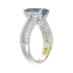 14K WHITE GOLD CRAFTED WITH 18K YELLOW GOLD SHANK 4.00CT ROUND/RADIANT/BAGUETTE DIAMOND LADIES RING (CENTER STONE RADIANT BLUE DIAMOND 3.00CT) - Image 3