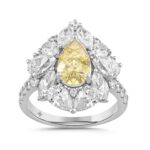 14K WHITE/ROSE GOLD 4 1/2CT ROUND/PEAR/MARQUISE DIAMOND LADIES RING (CENTER STONE YELLOW PEAR DIAMOND 2CT)