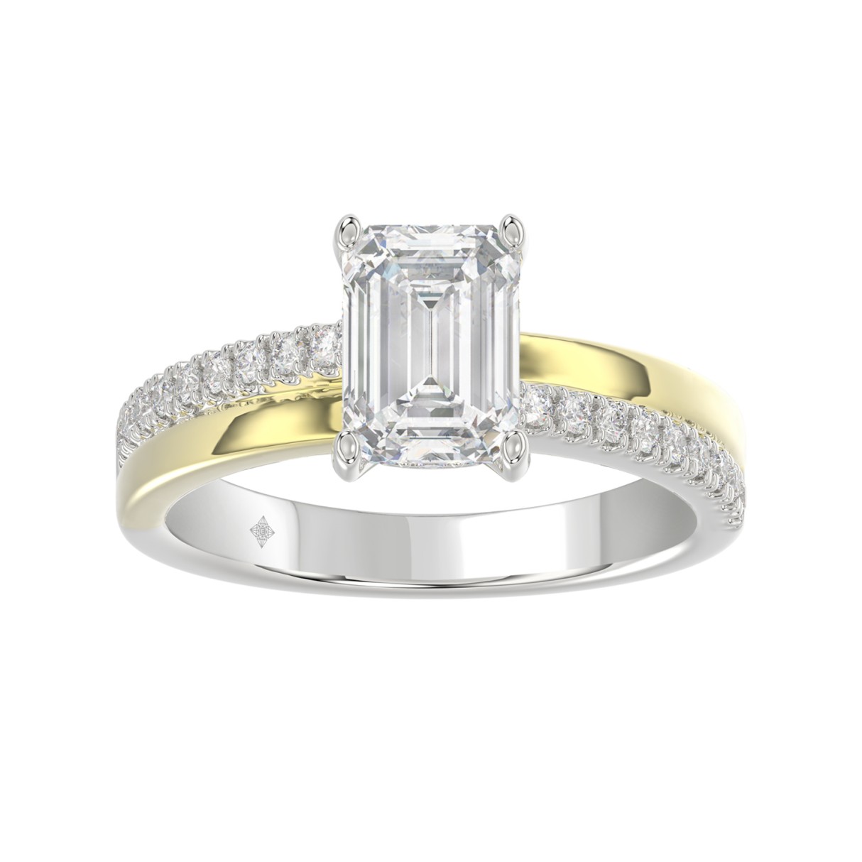 14K WHITE/YELLOW GOLD 2 1/4CT ROUND/EMERALD CUT DIAMOND LADIES RING (CENTER STONE EMERALD CUT DIAMOND 2CT) - Image 1