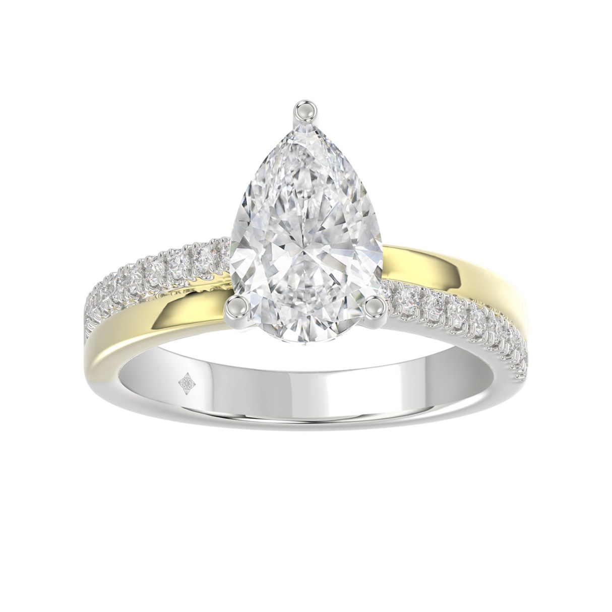 14K WHITE/YELLOW GOLD 2 1/4CT ROUND/PEAR DIAMOND LADIES RING (CENTER STONE PEAR DIAMOND 2CT) - Image 1