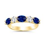 14k Yellow Gold  2CT five-stone ladies Band featuring alternating Round/Oval blue sapphires diamonds (Color F-G -Clarity VS1/VS2)