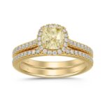 14K YELLOW GOLD 1 1/2CT CUSHION/ROUND DIAMOND LADIES BRIDAL SET (CENTER STONE YELLOW CUSHION DIAMOND 1CT)