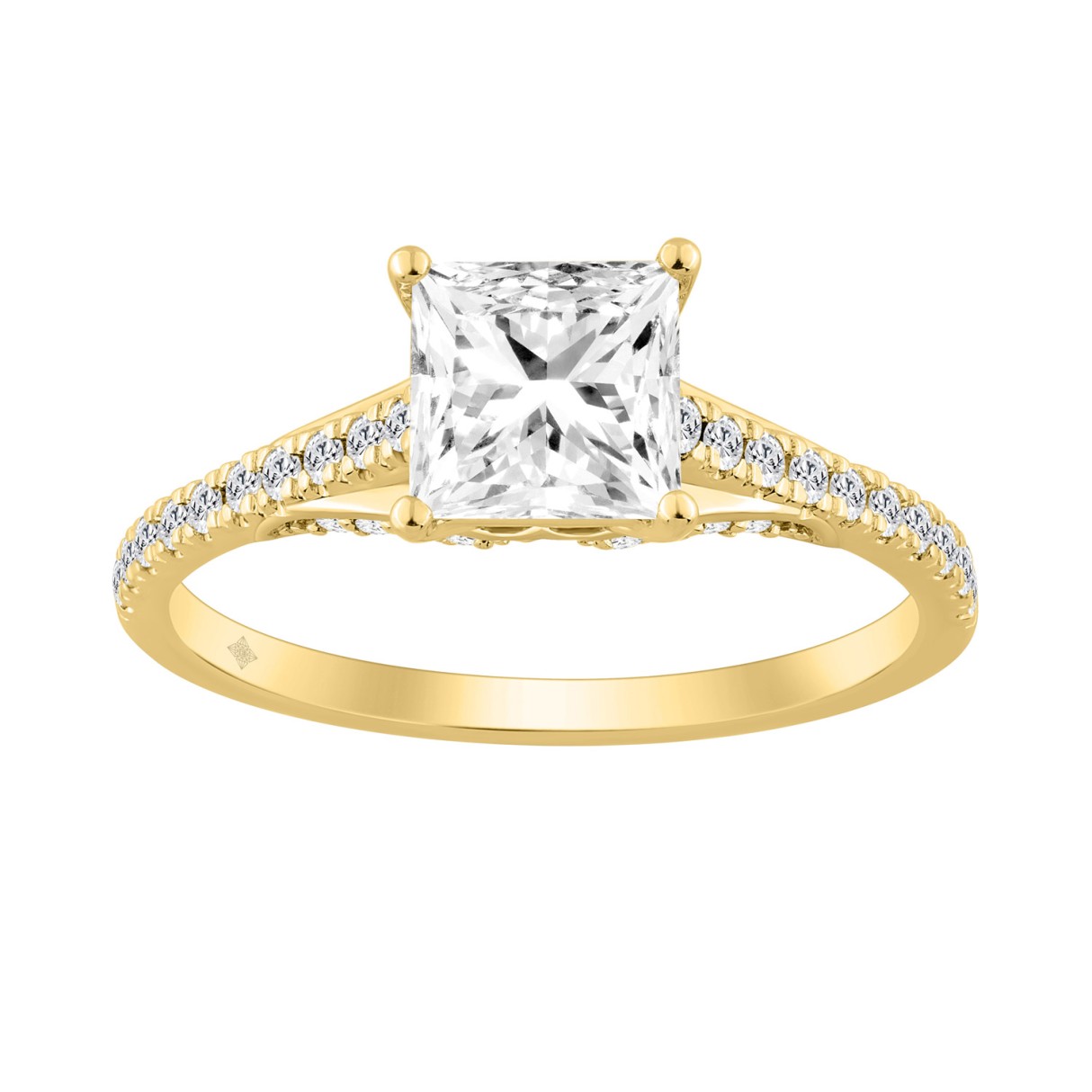 14K YELLOW GOLD 1 1/3CT ROUND/PRINCESS DIAMOND LADIES RING (CENTER STONE PRINCESS DIAMOND 1CT) - Image 1