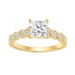 14K YELLOW GOLD 1 1/4CT ROUND/PRINCESS DIAMOND LADIES BRIDAL RING (CENTER STONE PRINCESS DIAMOND 1CT)