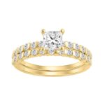 14K YELLOW GOLD 1 1/4CT ROUND/PRINCESS DIAMOND LADIES BRIDAL SET (CENTER STONE PRINCESS DIAMOND 3/4CT)