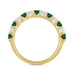 14K Yellow Gold 1.00 CT Princess Green Emerald & White Diamond Alternating Band Ring - Image 2