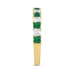 14K Yellow Gold 1.00 CT Princess Green Emerald & White Diamond Alternating Band Ring - Image 3