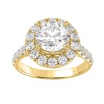 14K Yellow Gold 2 1/2Ct Round Lab Grown Diamond Halo Engagement Ring 1 1/2Ct Round Center Stone (Color F-G Clarity Vs1/Vs2)