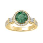 14K YELLOW GOLD 2 1/2CT ROUND/BAGUETTE DIAMOND LADIES RING (CENTER STONE GREEN EMERALD ROUND DIAMOND 2CT)