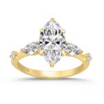 14K YELLOW GOLD 2 1/2CT ROUND/MARQUISE/PEAR DIAMOND LADIES RING (CENTER STONE MARQUISE DIAMOND 2CT)