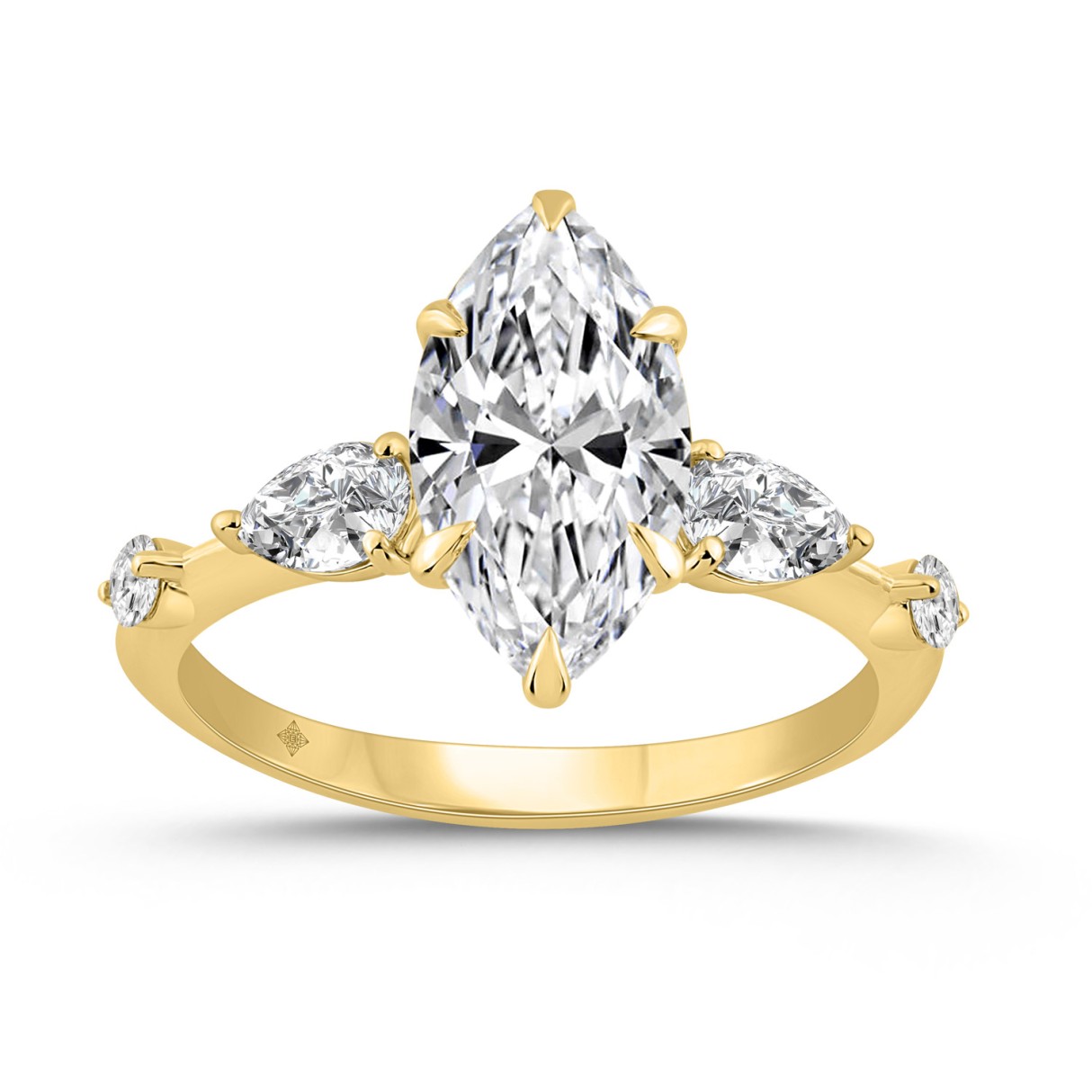 14K YELLOW GOLD 2 1/2CT ROUND/MARQUISE/PEAR DIAMOND LADIES RING (CENTER STONE MARQUISE DIAMOND 2CT) - Image 1