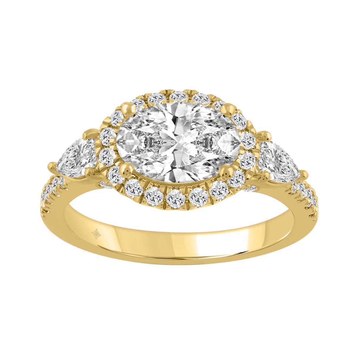 14K YELLOW GOLD 2 1/2CT ROUND/OVAL/PEAR DIAMOND LADIES RING (CENTER STONE OVAL DIAMOND 1 1/2CT) - Image 1