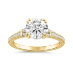 14K YELLOW GOLD 2 1/4CT ROUND/BAGUETTE DIAMOND LADIES RING (CENTER STONE ROUND DIAMOND 2CT)