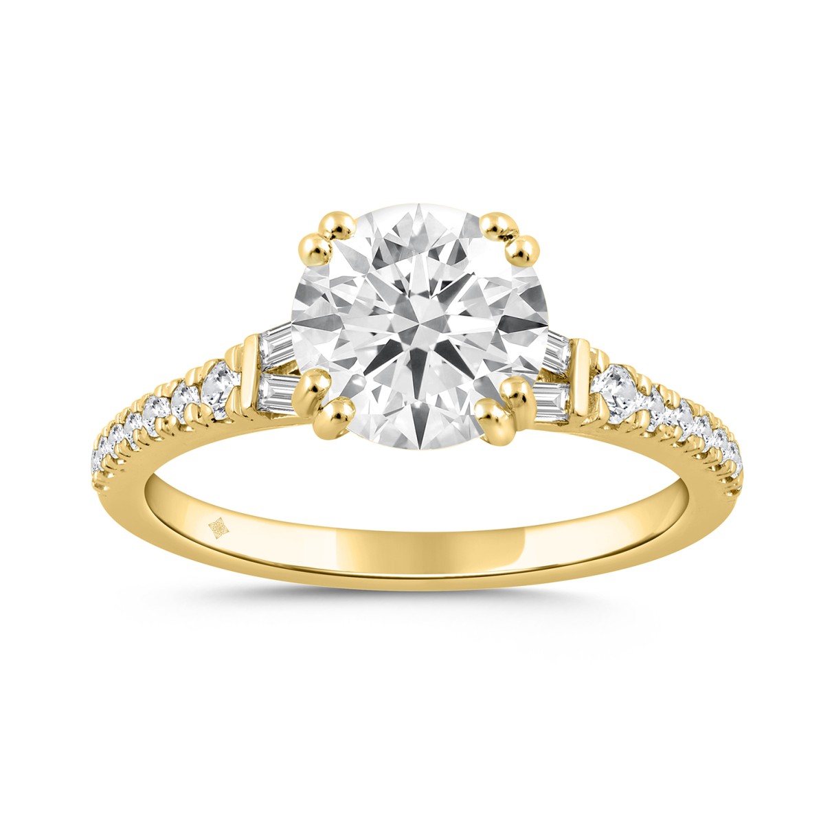 14K YELLOW GOLD 2 1/4CT ROUND/BAGUETTE DIAMOND LADIES RING (CENTER STONE ROUND DIAMOND 2CT) - Image 1