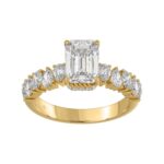 14K YELLOW GOLD 2 3/4CT ROUND/PEAR/EMERALD DIAMOND LADIES RING (CENTER STONE EMERALD DIAMOND 2CT)
