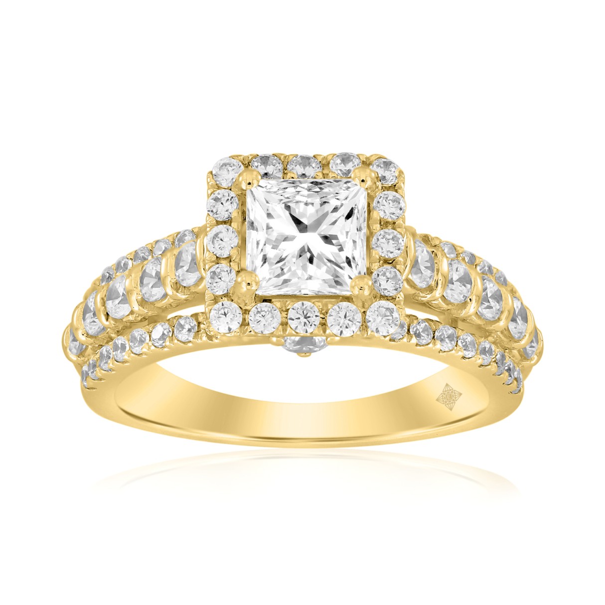 14K YELLOW GOLD 2CT ROUND/PRINCESS DIAMOND LADIES RING (CENTER STONE PRINCESS DIAMOND 1CT ) - Image 1