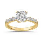 14K YELLOW GOLD 3 1/2CT EMERALD/CUSHION DIAMOND LADIES RING (CENTER STONE CUSHION DIAMOND 3CT)