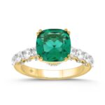 14K YELLOW GOLD 3 1/2CT ROUND/EMERALD CUSHION DIAMOND LADIES RING (CENTER STONE EMERALD CUSHION DIAMOND 2 1/2CT)