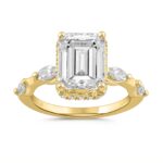 14K YELLOW GOLD 4 1/2CT ROUND/EMERALD/MARQUISE DIAMOND LADIES RING (CENTER STONE EMRALD DIAMOND 4CT )