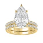 14K YELLOW GOLD 4 1/2CT ROUND/PEAR DIAMOND LADIES BRIDAL SET (CENTER STONE PEAR DIAMOND 4CT)