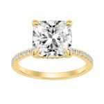 14K YELLOW GOLD 4 1/4CT ROUND/CUSHION DIAMOND LADIES RING (CENTER STONE CUSHION DIAMOND 4.00CT)