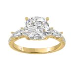 14K YELLOW GOLD 4.00CT ROUND/CUSHION/TRAPEZOID/HALF TAPER BAGUETTE DIAMOND LADIES RING (CENTER STONE CUSHION DIAMOND 3CT)