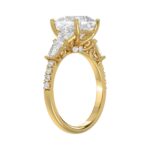 14K YELLOW GOLD 4.00CT ROUND/CUSHION/TRAPEZOID/HALF TAPER BAGUETTE DIAMOND LADIES RING (CENTER STONE CUSHION DIAMOND 3CT) - Image 3