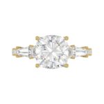 14K YELLOW GOLD 4.00CT ROUND/CUSHION/TRAPEZOID/HALF TAPER BAGUETTE DIAMOND LADIES RING (CENTER STONE CUSHION DIAMOND 3CT) - Image 5