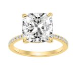 14K YELLOW GOLD 5 1/4CT ROUND/CUSHION DIAMOND LADIES RING (CENTER STONE CUSHION DIAMOND 5.00CT)