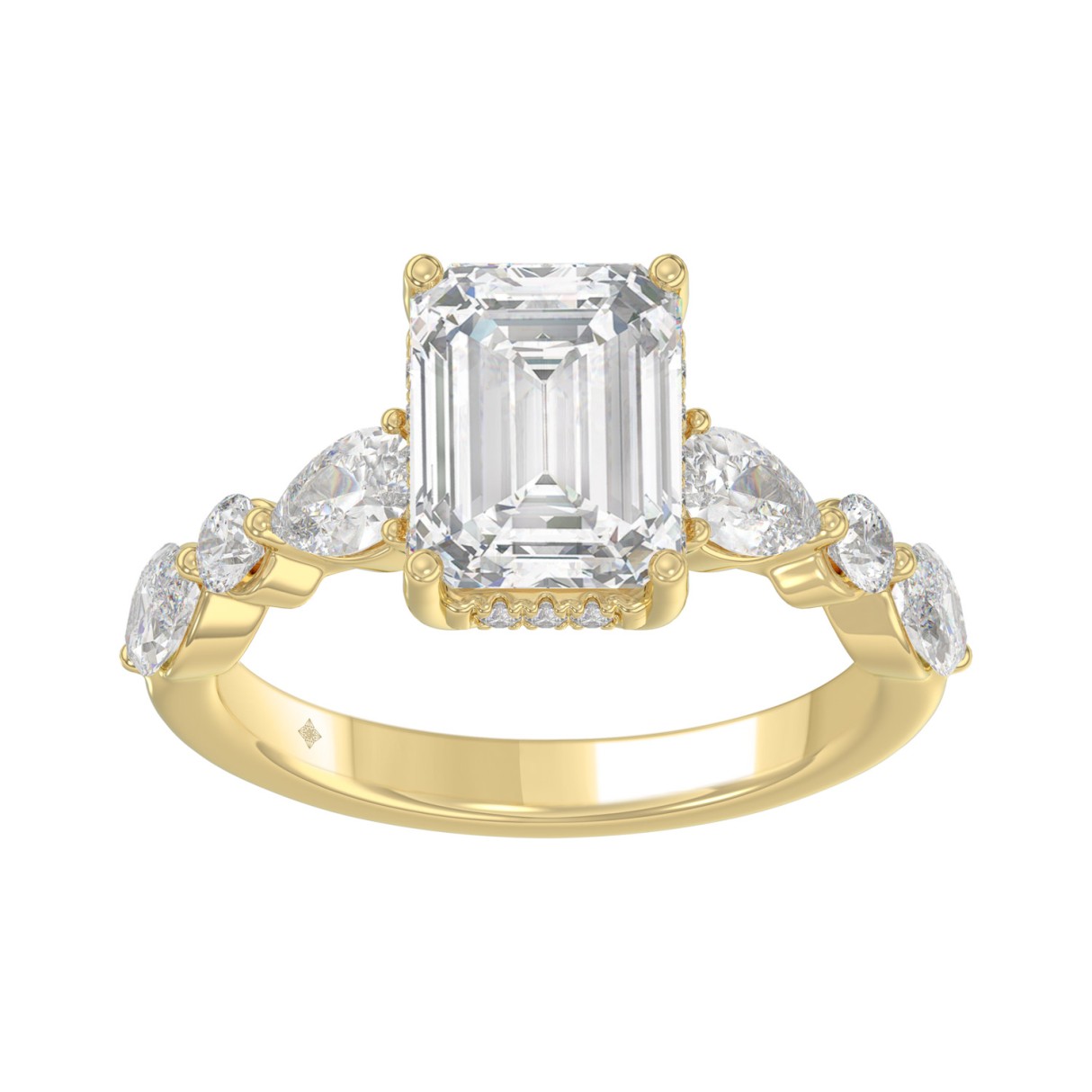 14K Yellow Gold Emerald Cut Diamond Classic Bridal Ring for Ladies 4.00CT with Pear Round & Marquise Diamond 3.00CT Emerald Center stone (Color F- - Image 1