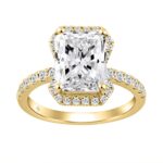 14K Yellow Gold Lab-Grown Diamond Ladies Halo Engagement Ring 4 1/2CT Elongated Radiant Cut Center & Round Diamond 4.00CT Radiant Center stone (Co